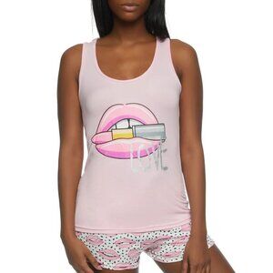 NWT EMME JORDAN‎ Love Lip Graphic Pajama Tank Top and Shorts Size 2X Color Pink